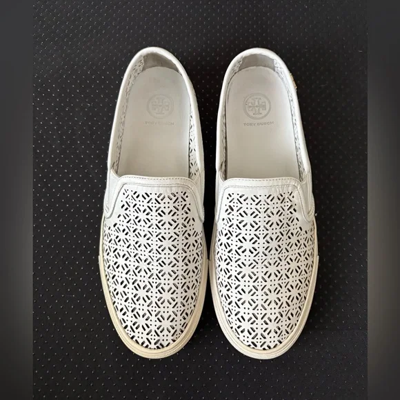 Tory Burch Lennon Laser Cut Slip-On White Sneakers - Picture 5 of 8
